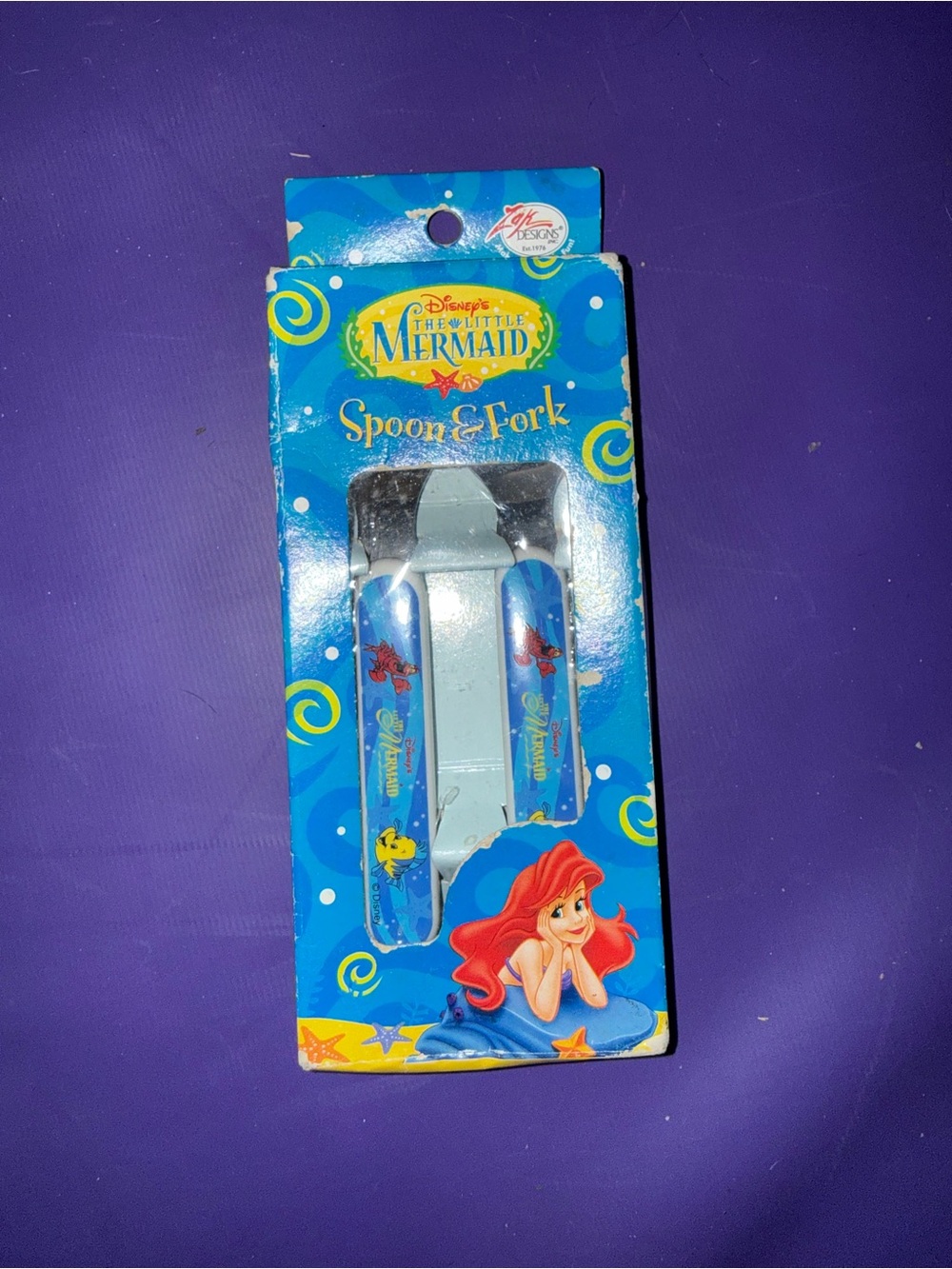 Vintage Disney The Little Mermaid Blue Spoon & Fork Kids Set brand new